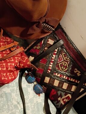 Boho Woven Pattern Tote Bag in Burgundy and Black
